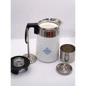 6 Cup Corelle Ware  Blue Cornflower Stove Top Coffee Tea Pot Percolator